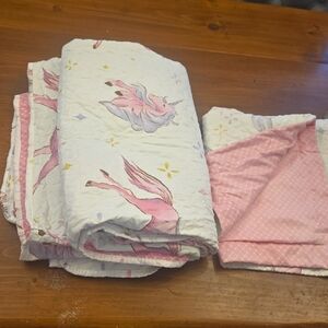 Euc Twin Reversible Unicorn Quilt With Sham +misc Sheets